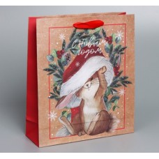 Пакеты новогодние крафтовые, 26*30*9 см, в ассортименте